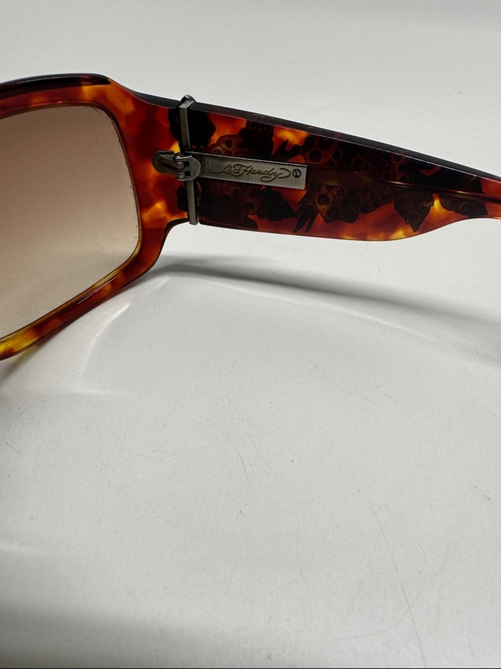 Ed Hardy Sunglasses Oversized Tortoise Shell Tattoo Skull Y2K 2000 True Vintage - Picture 7 of 9